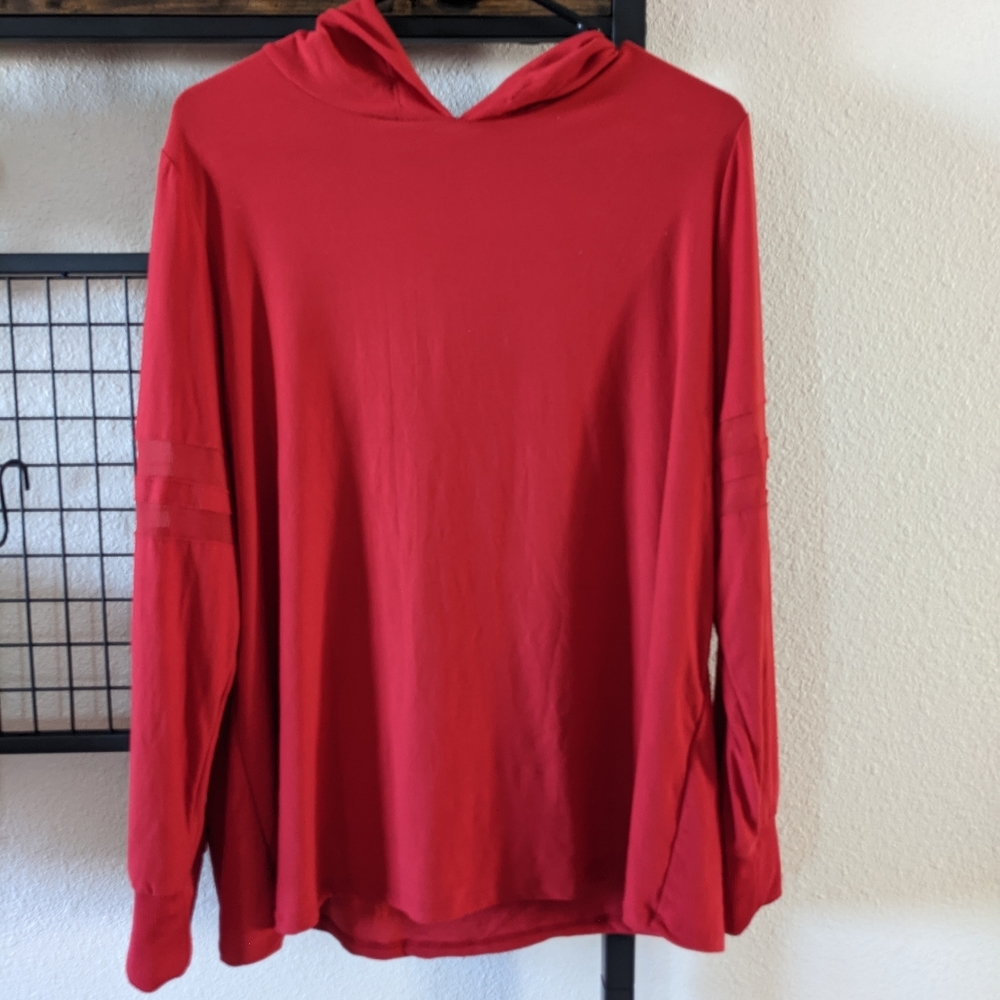 Candy Red Long Sleeved Hooded Shirt 1X